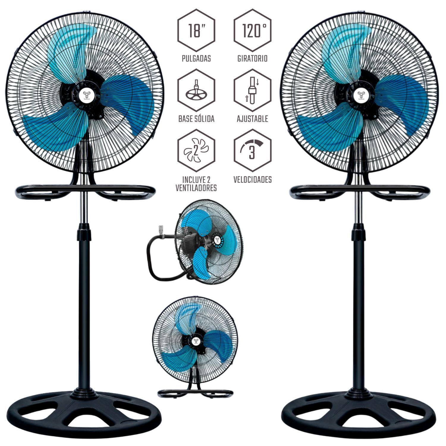 Pack 02 unidades Ventilador Trueking V318 200 Watts, 3 en 1 Pedestal, Mesa y Pared