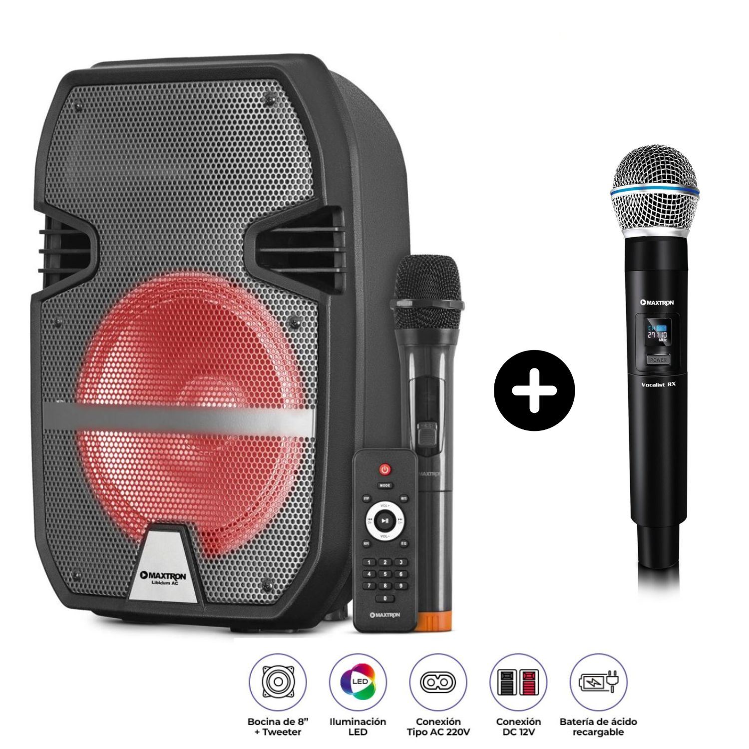 Parlante Maxtron Libidum MX 323AC + Micrófono MX738RX Recargable