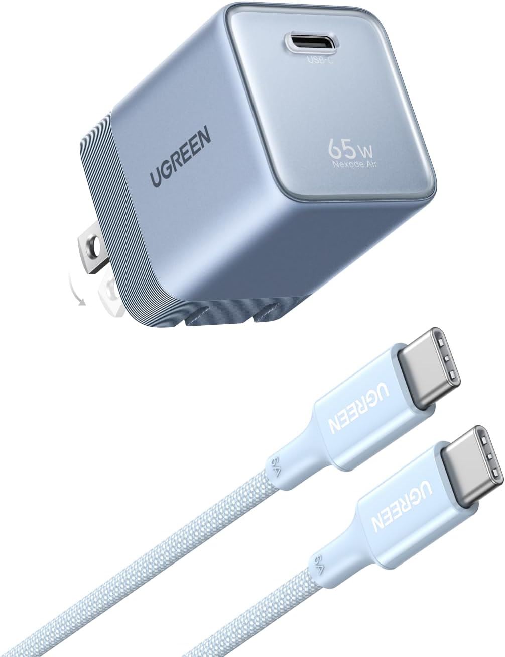 UGREEN Nexode Air 65W USB-C GaN con Cable 100W para Celulares, Tabletas y Laptops - Azul