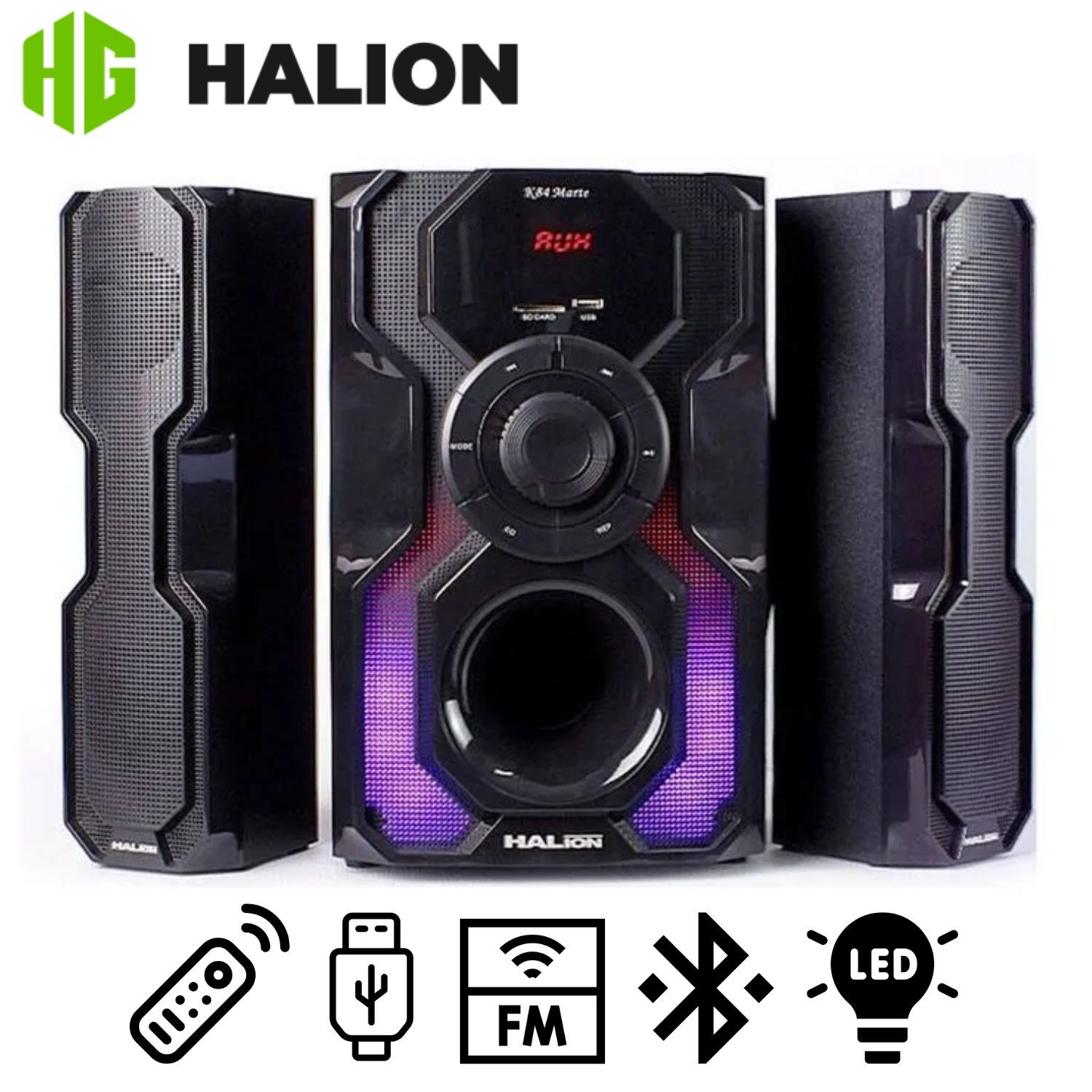 Parlante Halion HA-K84 Marte 2.1 Bluetooth con Subwoofer 8" y Luces LED