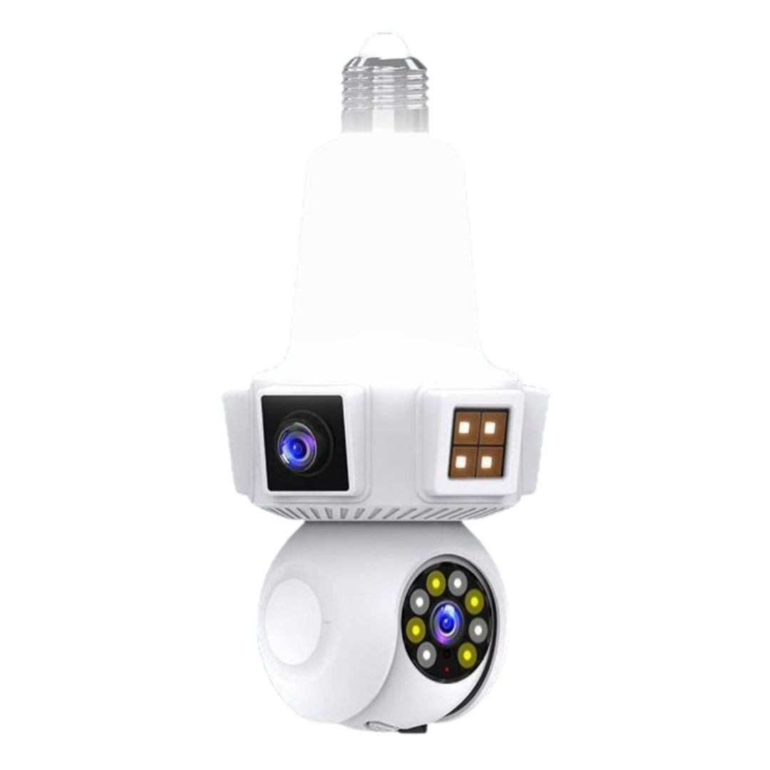 Foco Cámara WiFi 360° HD con Triple Lente Visión Nocturna Sensor y Audio