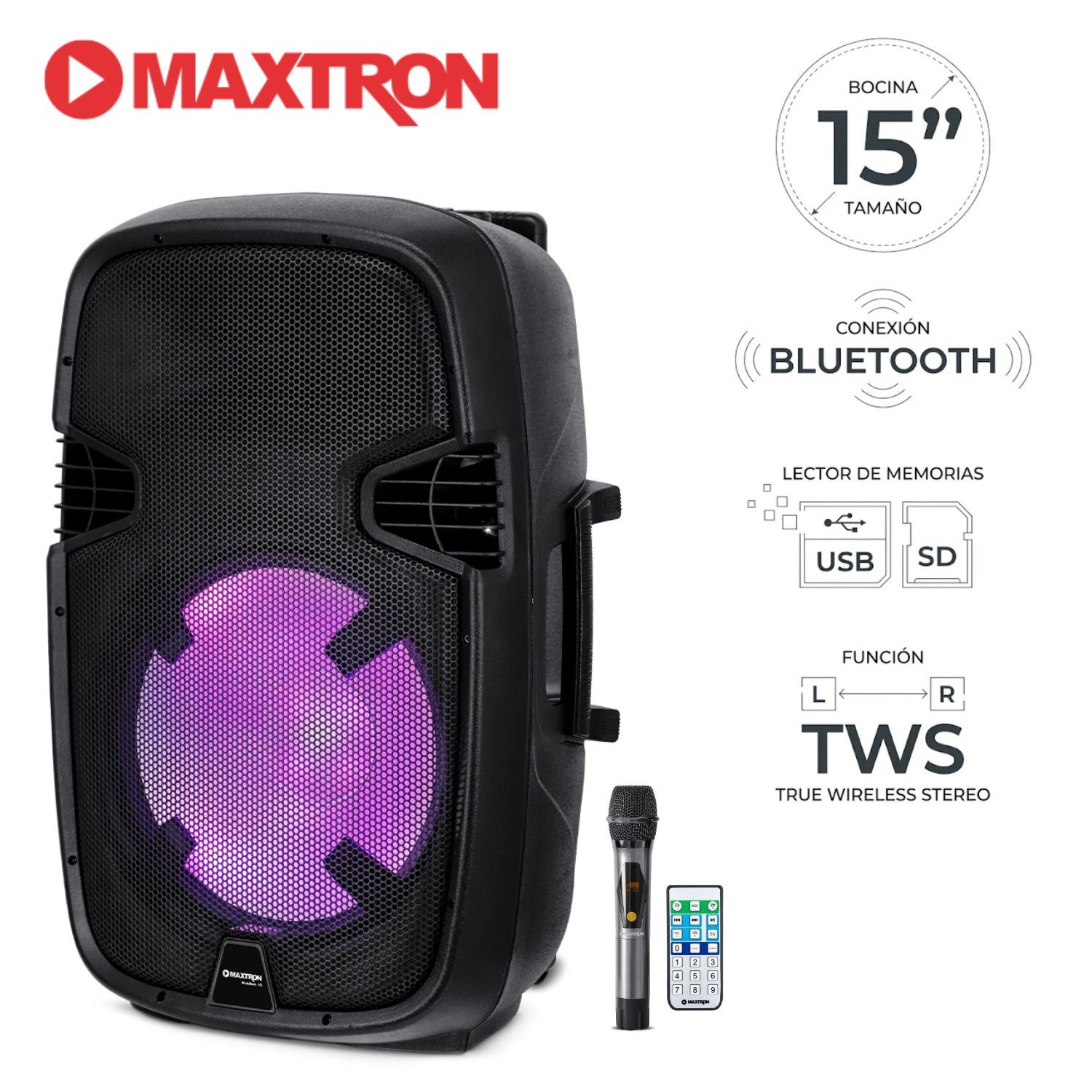 Parlante Maxtron Scadiun MX 1500 ACT Directo AC 01 Micro USB SD BT TWS
