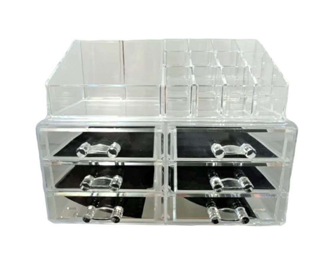 ORGANIZADOR GENÉRICO ACRÍLICO CUADRADO 2 NIVELES CON CAJONES.