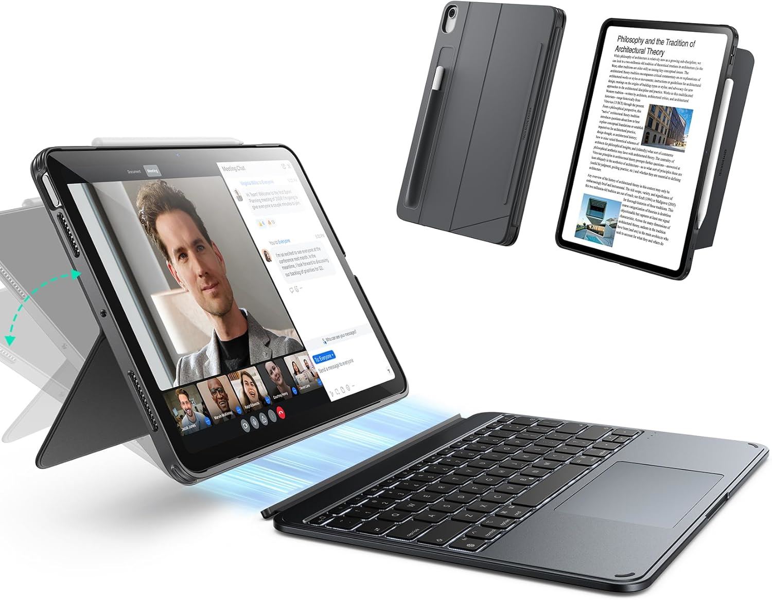 ESR Shift Keyboard Case iPad Air 13” M4/M3/M2 | Teclado Desmontable, Trackpad Grande, Soporte Multiángulo y Protección Completa - Negro