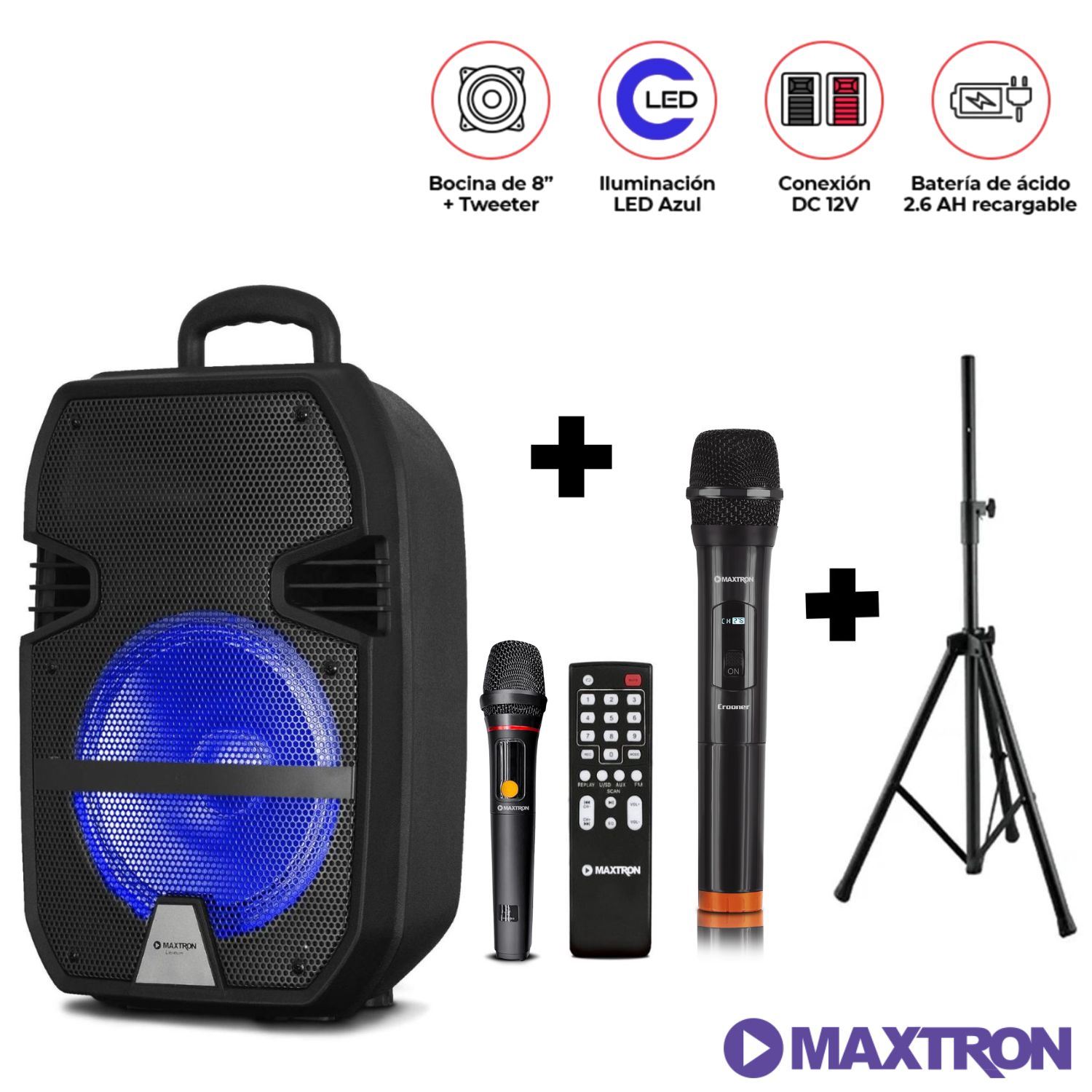 Parlante Maxtron Libidum MX321VB con 2 Micrófonos + SOPORTE