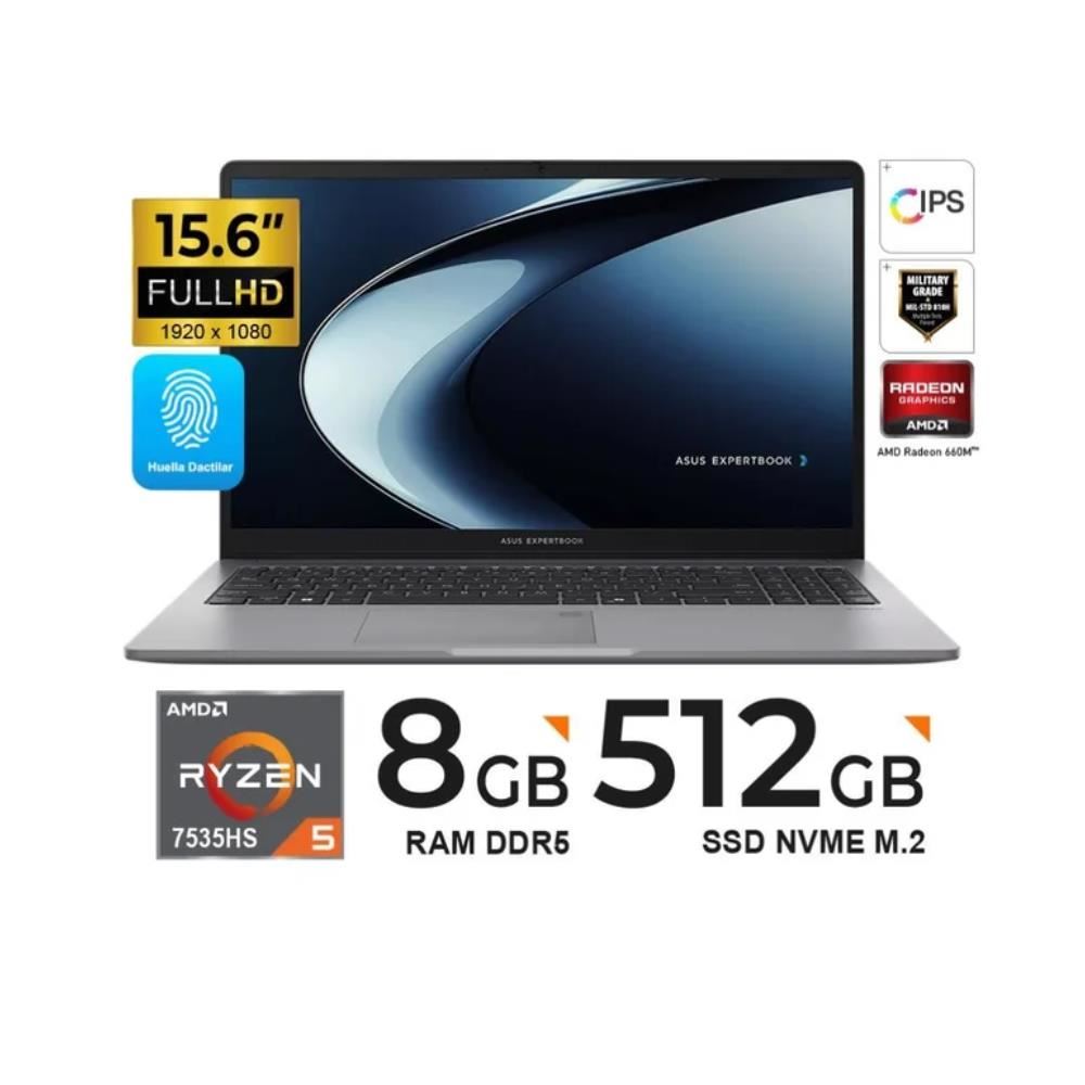 LAPTOP ASUS EXPERTBOOK 15.6"LED FHD IPS AMD Ryzen 5 7535HS - 8GB DDR5 - 512GB - Freedos