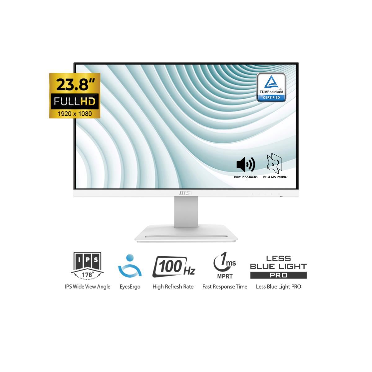 MONITOR MSI PRO MP243XW 23.8" IPS FHD 100HZ 1MS Parlante Intergrado BLANCO