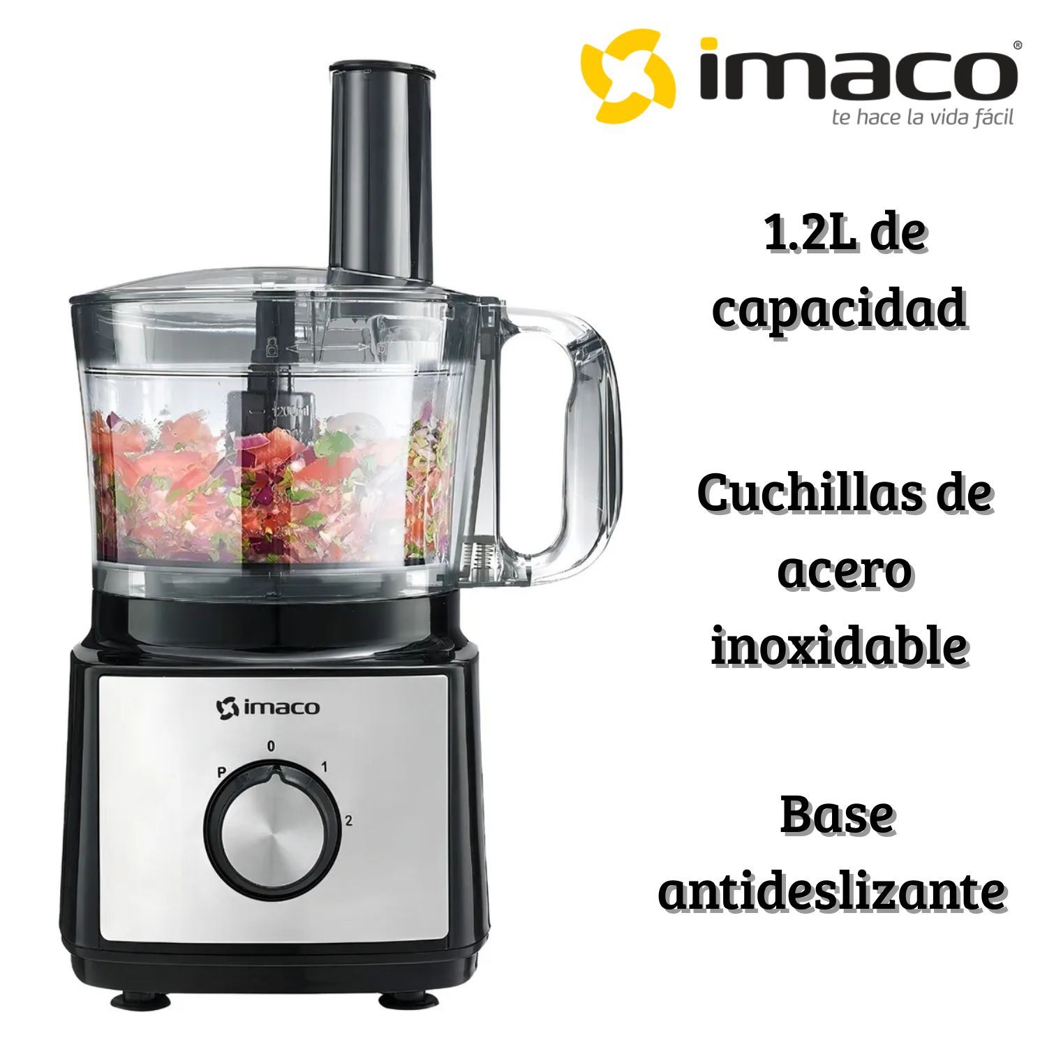 Procesador de alimentos Imaco FP7581 8 en 1 Potencia 750 Watts Negro