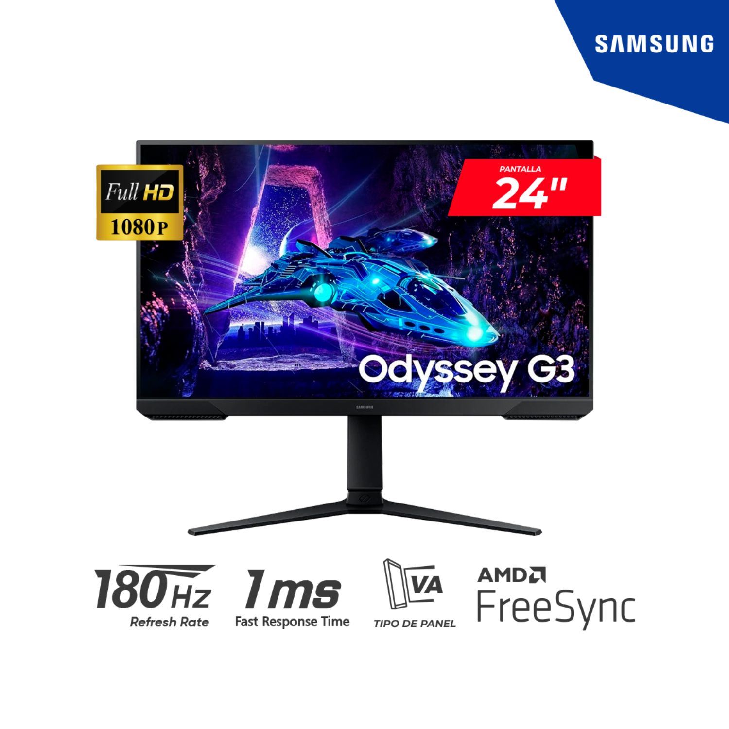 MONITOR SAMSUN GAMING Odyssey G3 24" VA FHD 180Hz 1ms FreeSync