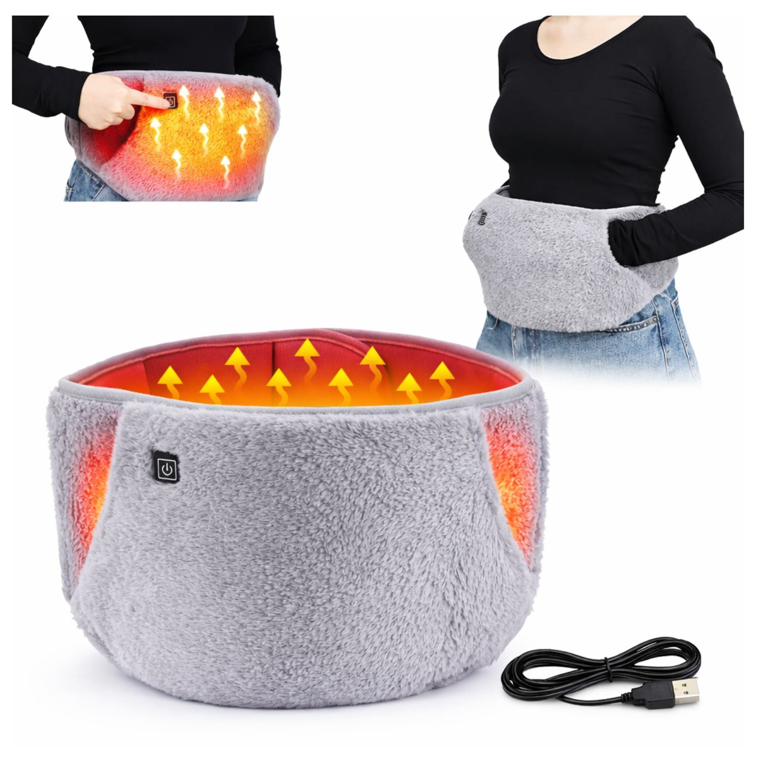 Cinturón Térmico Menstrual Eléctrico USB con 3 Niveles de Calor para Dolor Abdominal y Lumbar