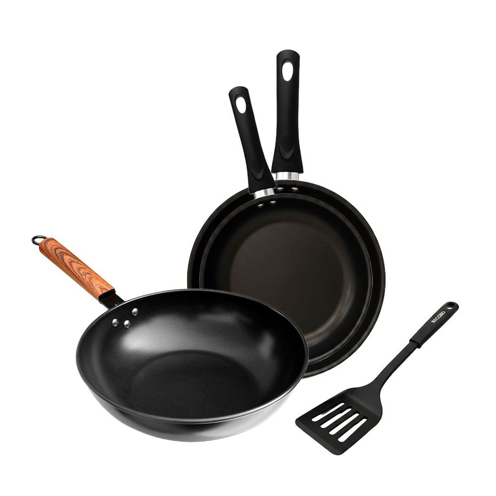 Tripack Record Wok Fierro 28 + Sartén 18 + 22 Gris Antiadherente