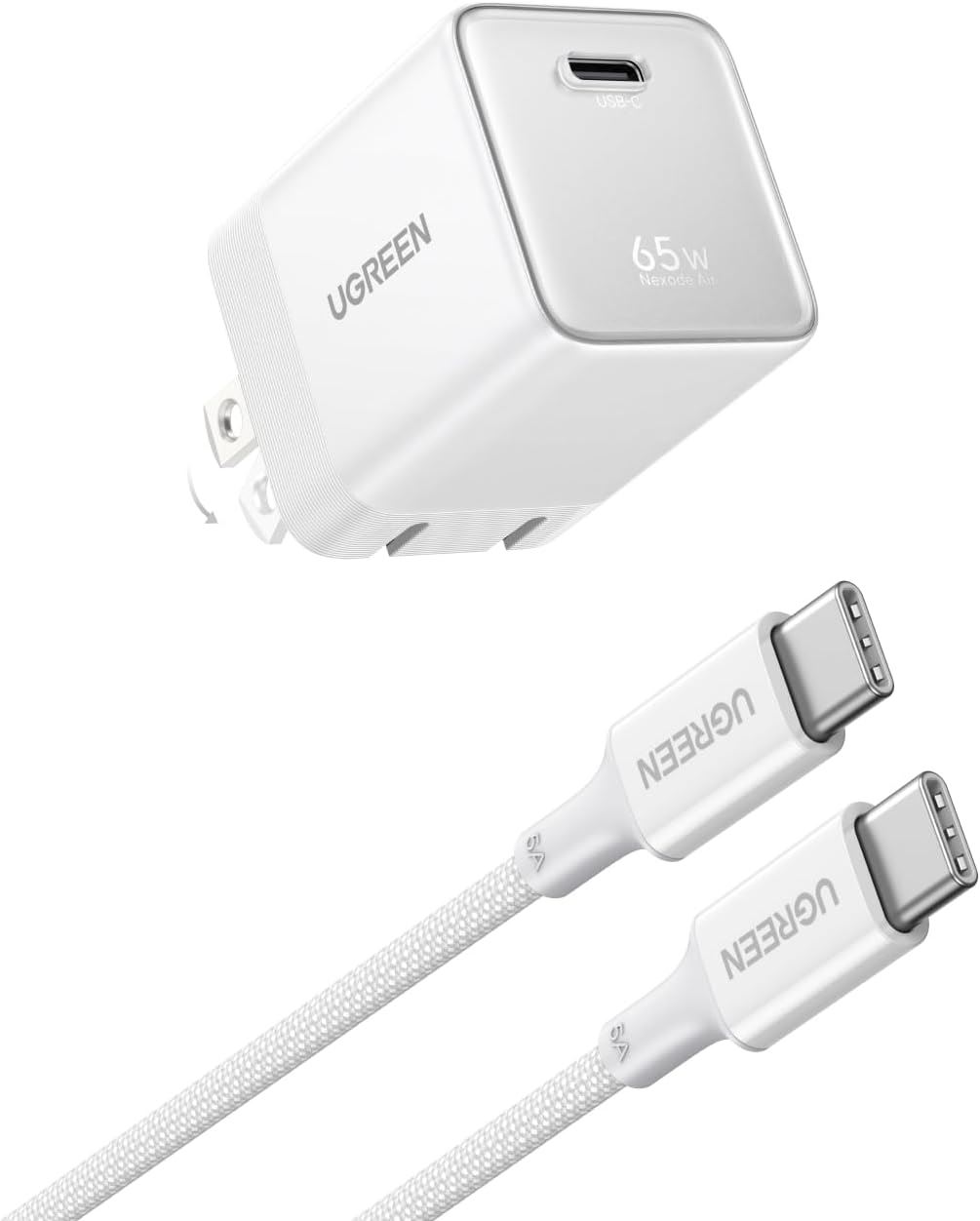 UGREEN Nexode Air 65W USB-C GaN con Cable 100W para Celulares, Tabletas y Laptops - Blanco
