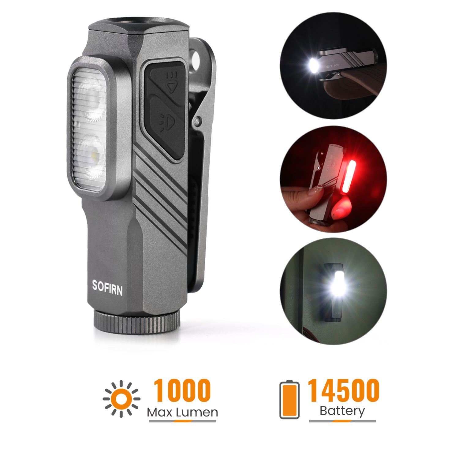 Linterna LED Recargable Alta Potencia 1000 Lúmenes con Luz Roja, Imán y Clip Manos Libres para Emergencias