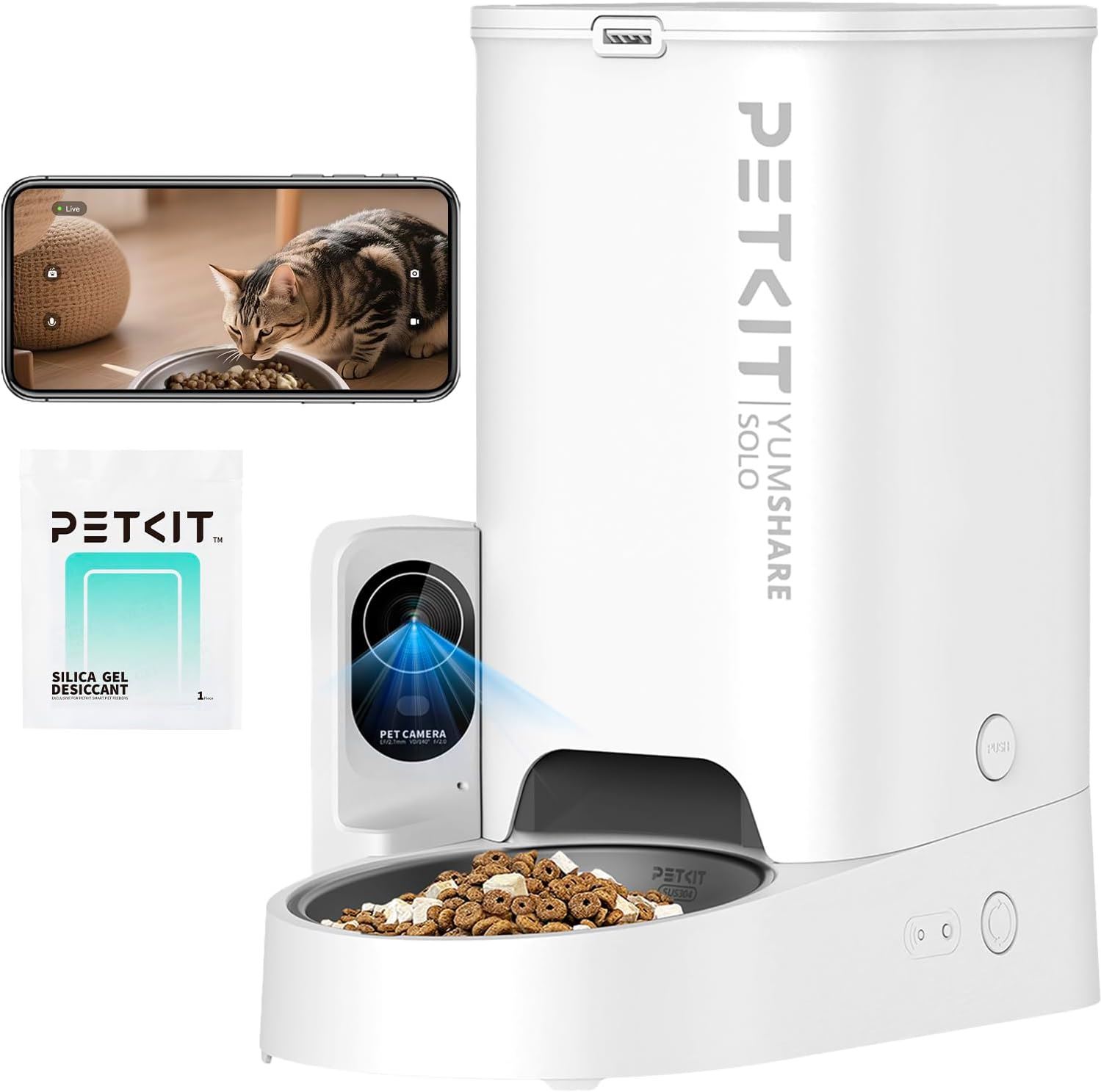 Alimentador Automático PETKIT con Cámara 1080P de 3L – Dispensador de Comida para Gatos y Perros con WiFi, Audio Bidireccional y Control por App - Blanco