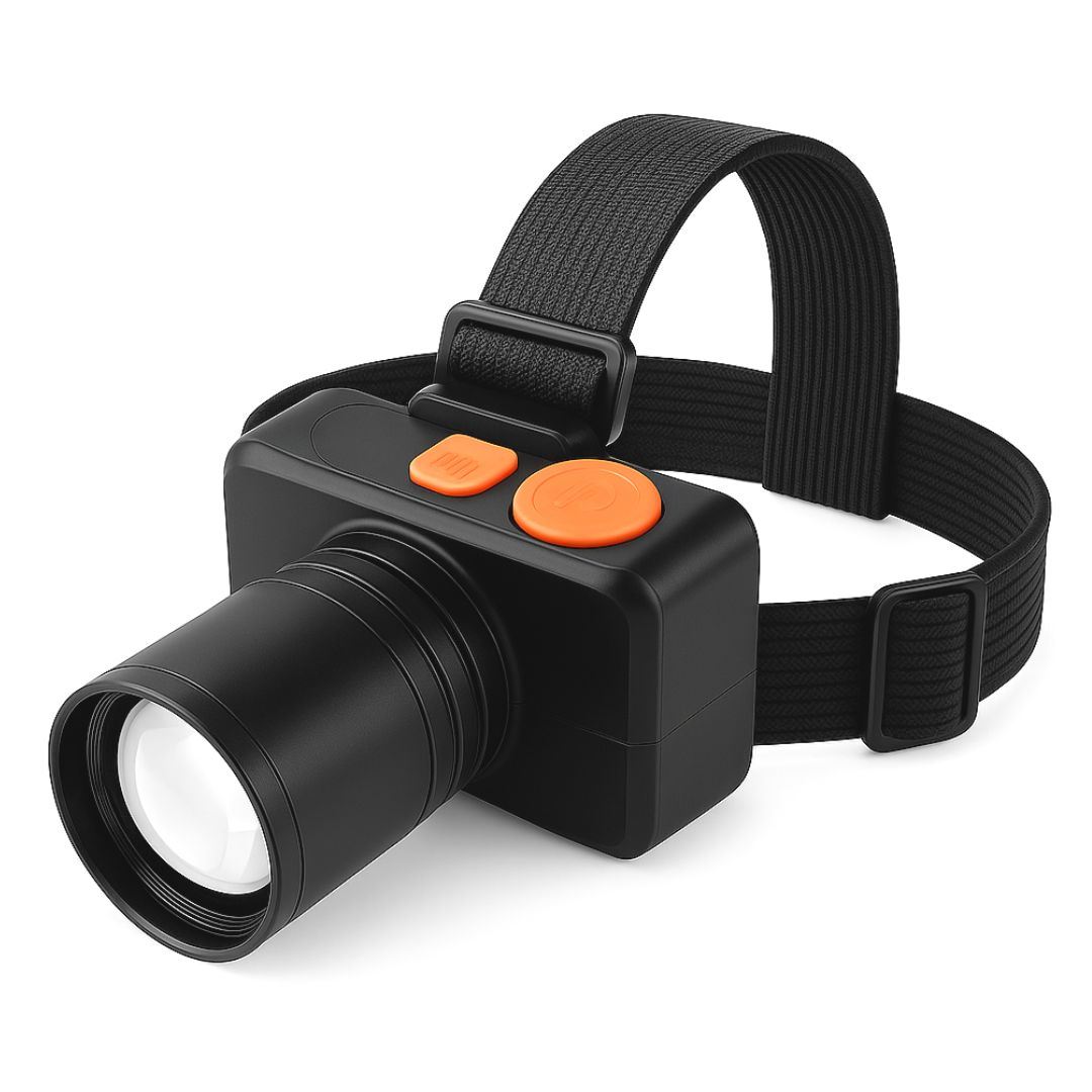 Linterna Frontal LED 200W Recargable Bossney con Zoom, 3 Modos, Batería 2000 mAh Impermeable IPX