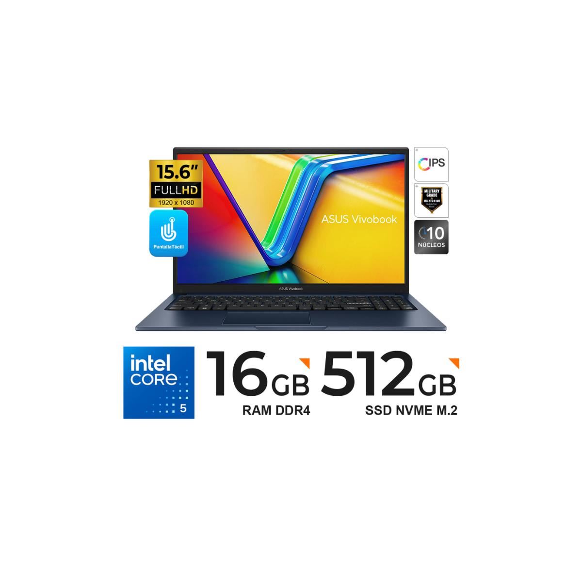 Laptop ASUS VivoBook 15 15.6" FHD Touch Core 5 16GB 512GB FreeDOS