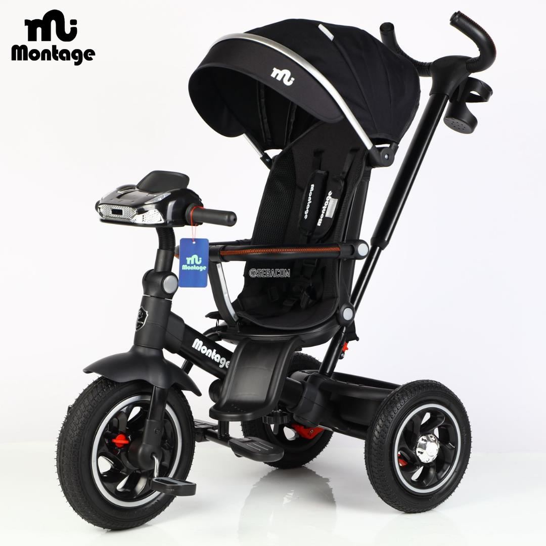 Triciclo 360° Giratorio Musical -MONTAGE PREMIUM- Negro