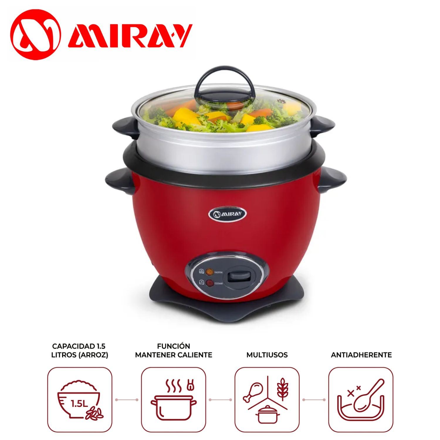 Olla Arrocera Miray OM-T359RV 1.5 Litros – Rojo