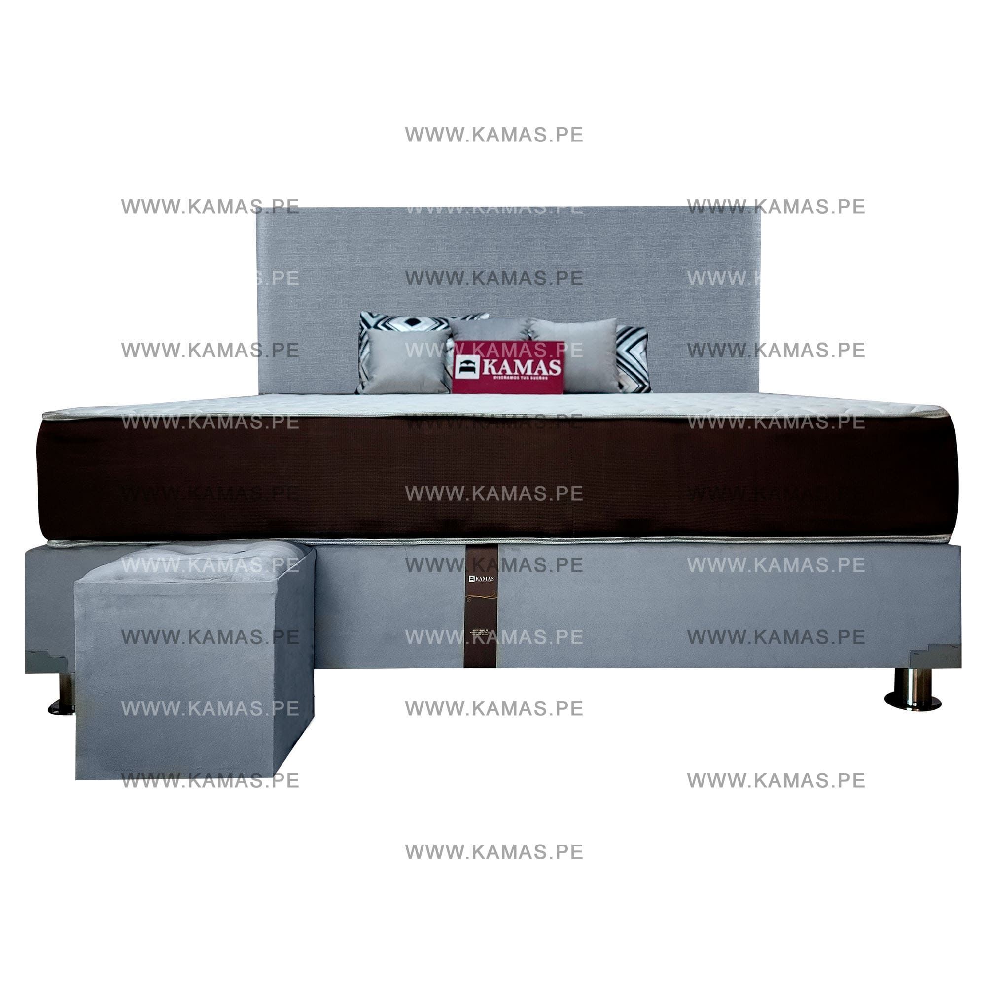 DORMITORIO AMERICANO KING + COLCHÓN KAMAS SARKI + CABECERA AÉREA CLÁSICA - GRIS PLATA