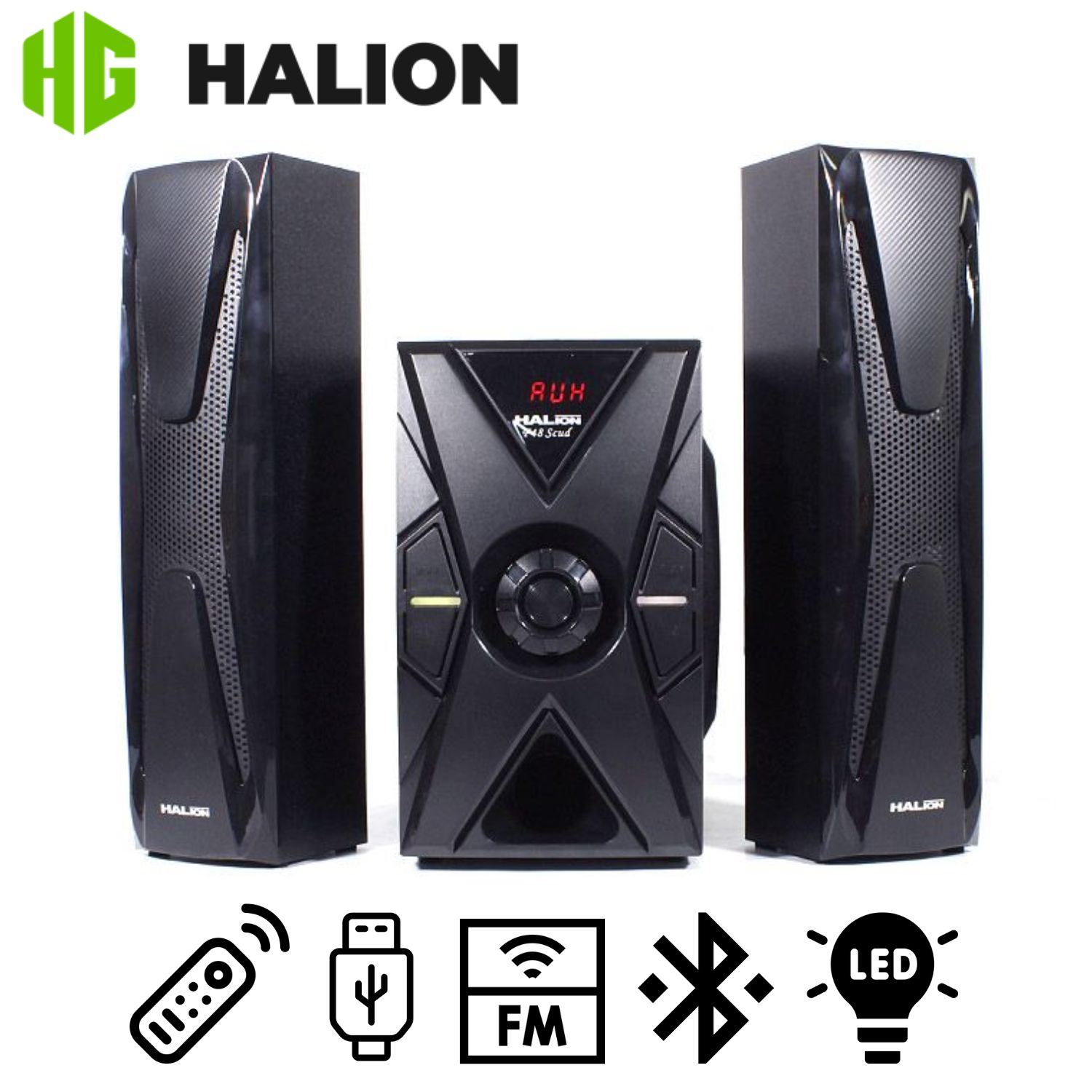 Parlante Halion HA-F48 Scud 2.1 con Subwoofer 5.25″ y Luces LED USB SD BT FM