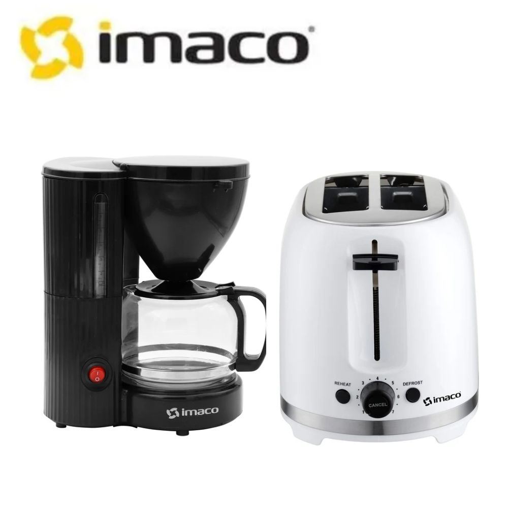 Combo Imaco Cafetera ICM 608 negro + Tostadora IBT 2085 Blanco