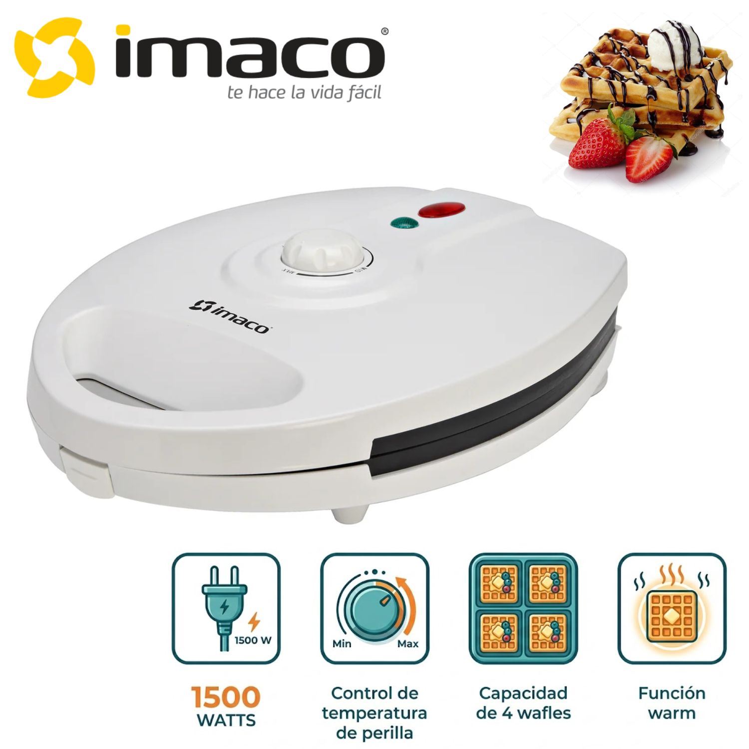 Waflera Imaco WM 4150 para 4 wafles con Control de temperatura Blanco
