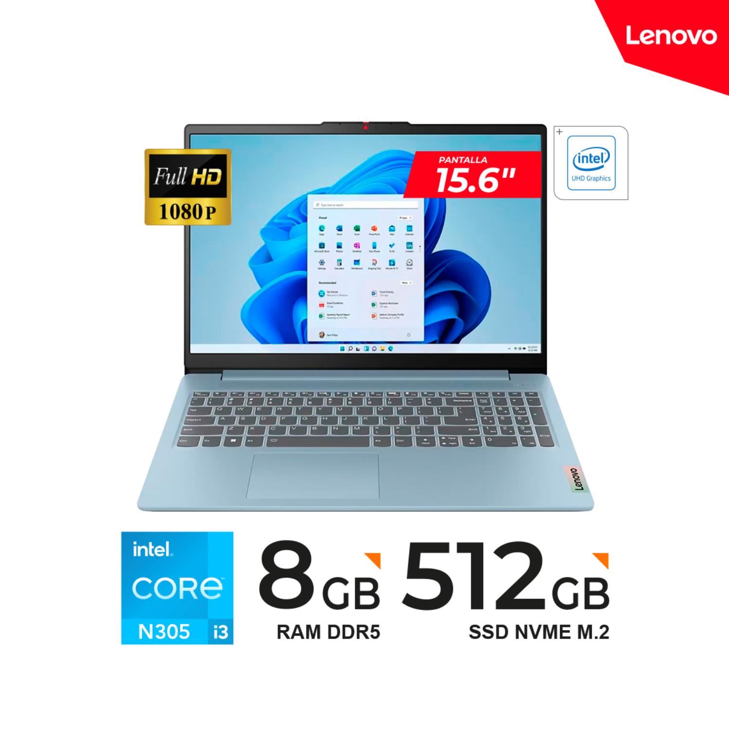LAPTOP LENOVO IdeaPad Slim 3 15IAN8 15.6" FHD TN Core i3-N305 1.8/3.8GHz 8GB DDR5-4800 512 GB Freedos