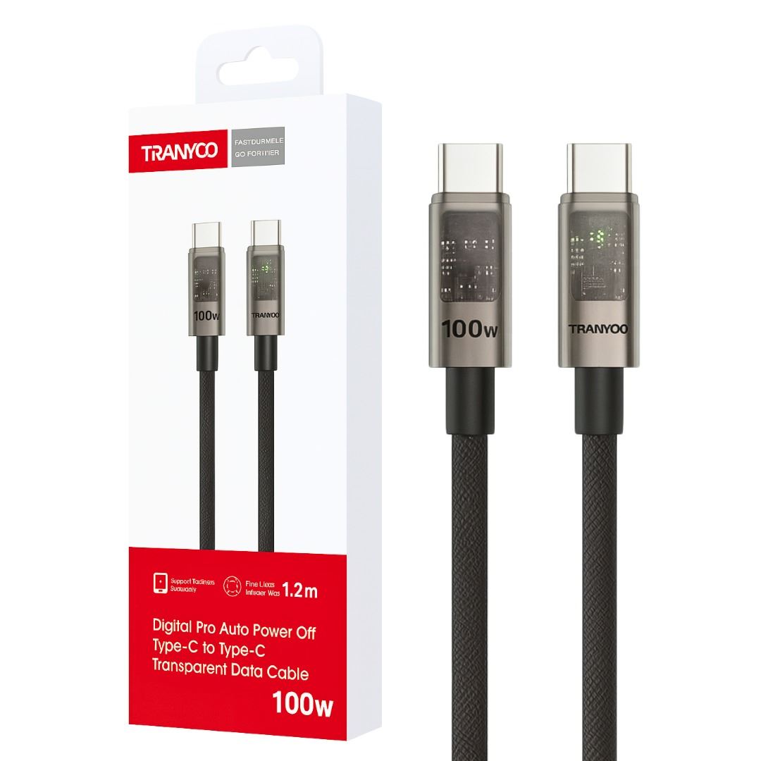 Cable USB-C a USB-C 100W con Autoapagado y LED Transparente 1.2 m