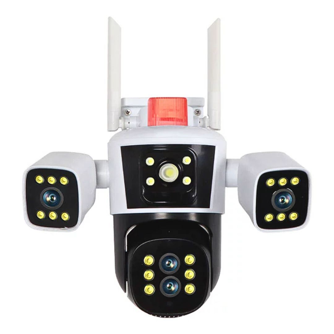 Cámara de Seguridad WiFi PTZ 360° Full HD con Triple Lente Zoom 10X Visión Nocturna Color y Sirena
