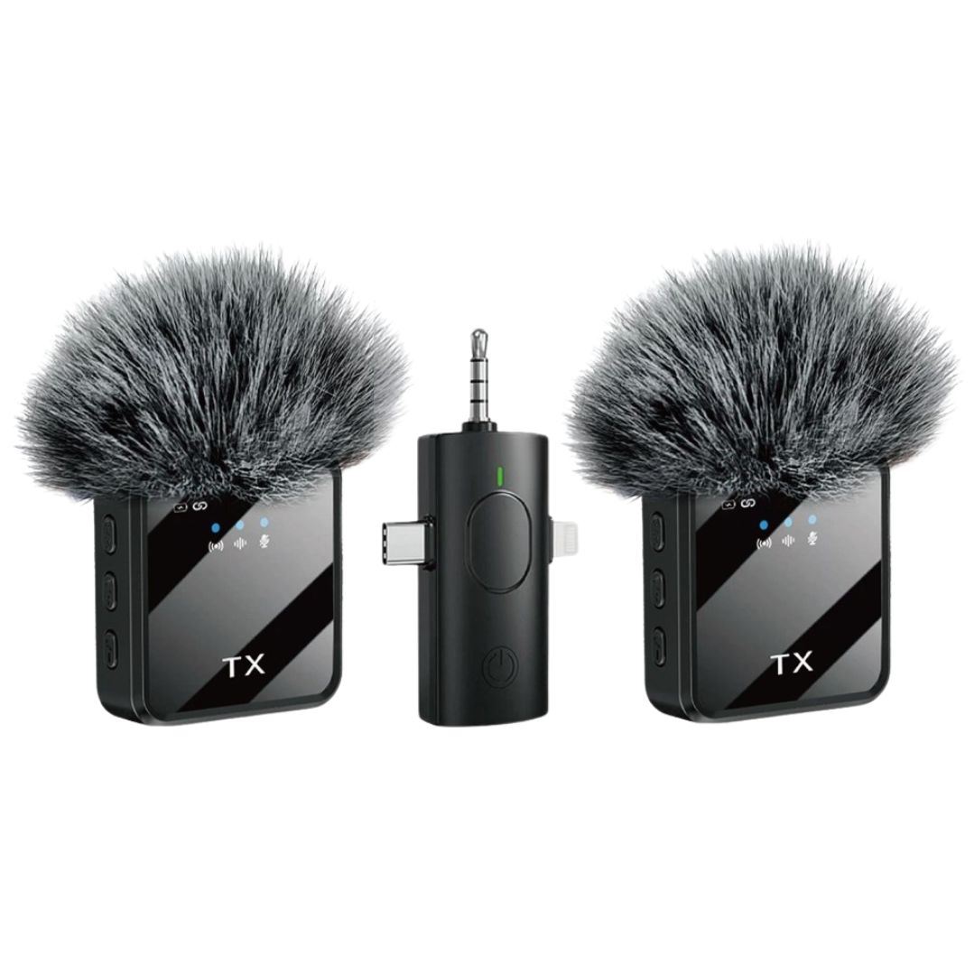 Micrófono Inalámbrico de Solapa Doble F11-2 con 2 TX y Receptor Tipo C, Lightning y Jack 3.5 mm