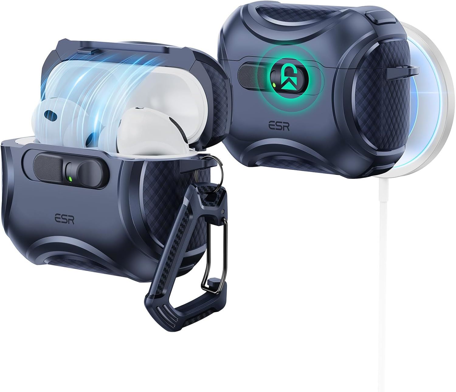 Funda ESR para AirPods Pro 3 (2025) con MagSafe, Bloqueo Anticaídas y Clip Protección Total - Azul