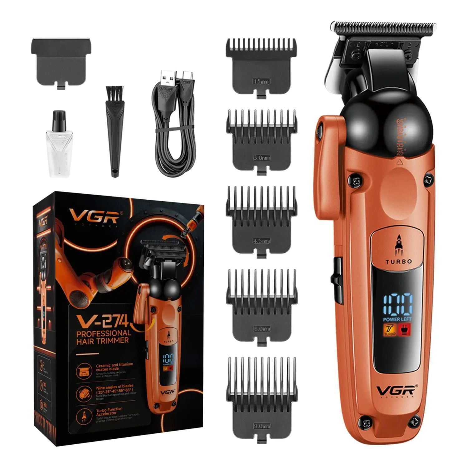 Máquina De Cortar Cabello Clipper 9 Ángulo Vgr V-274 Turbo 7000RPM