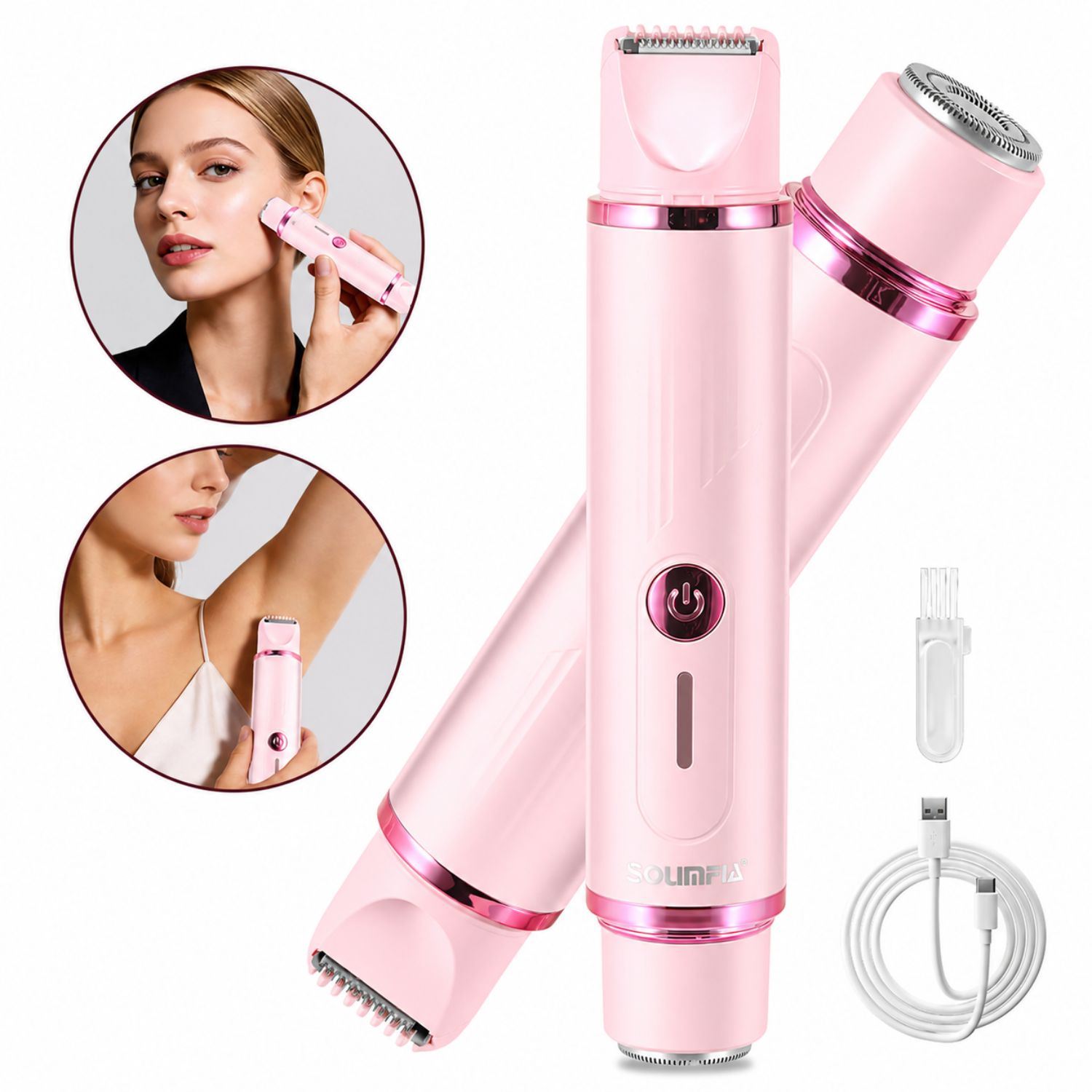 Depiladora Mujer 2 En 1 Recargable USB Afeitadora Corporal Y Facial Portátil