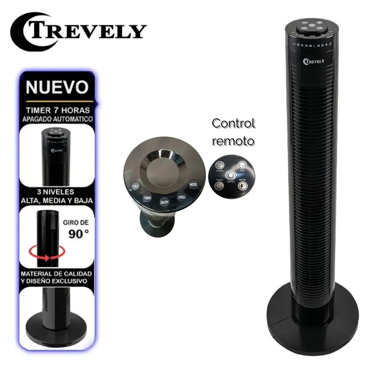 Ventilador Torre Trevely VT-145 con Control Remoto 80Cm Alto 45 Watts