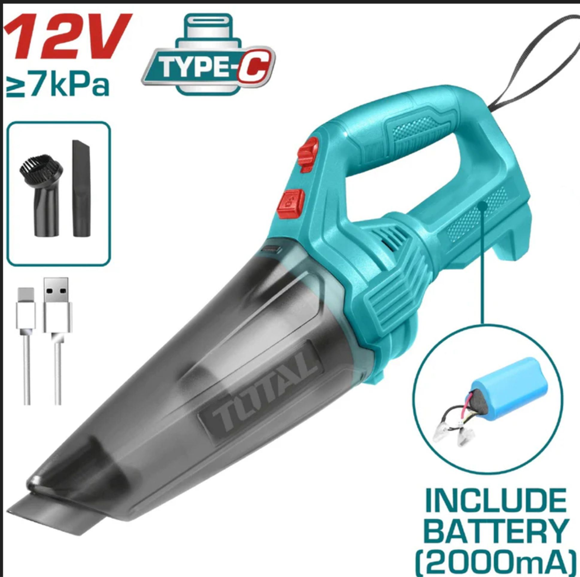 Aspiradora de mano TOTAL TVLI2026 recargable inalambrica 2000mAh