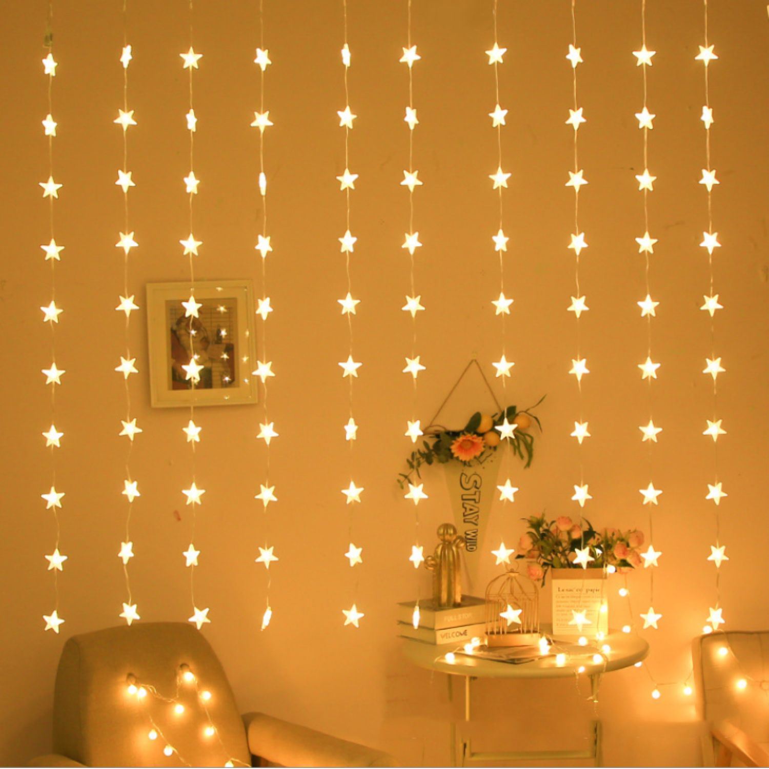 Cortina Luces LED 3x2m con 160 Microled Estrellas para Decoración de Cuartos, Fondos, Eventos y Navidad