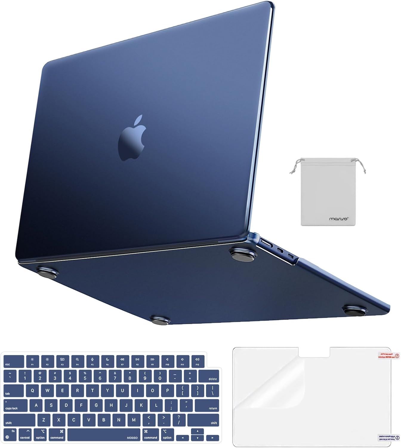 MOSISO Funda MacBook Air 13.6” M5 M4 M3 M2 (2022-2026) Kit Completo – Case Midnight Clear + Protector Teclado + Mica + Bolsa - Midnight Clear