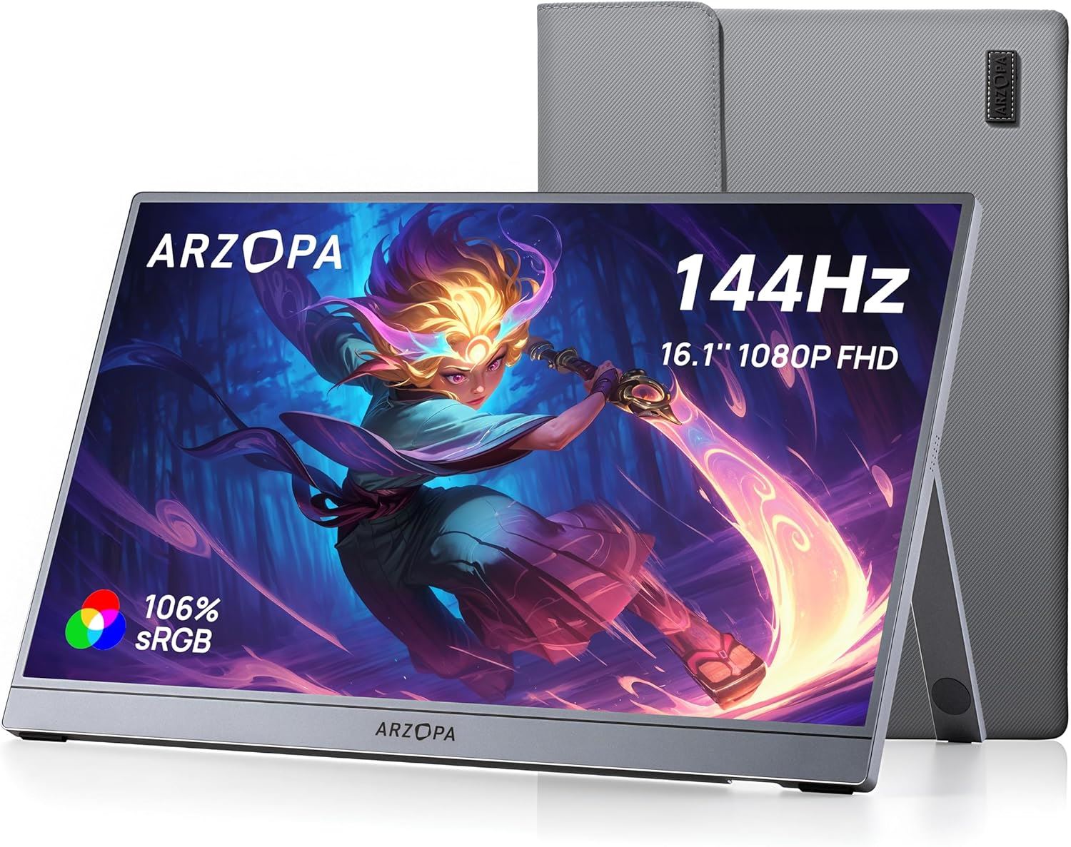 Monitor Portátil Gamer ARZOPA Z1FC 16.1” FHD 144Hz 1ms HDR | USB-C y HDMI | 106% sRGB | Con Estuche