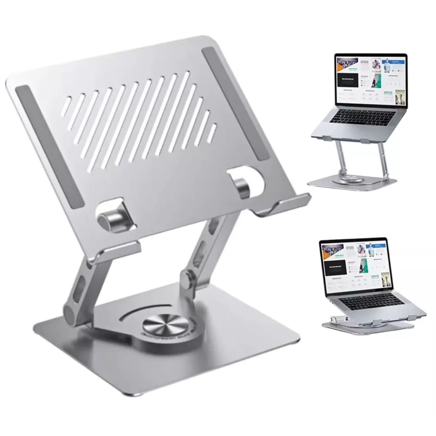 Soporte ergonómico para laptop y tablet con base giratoria 360°, diseño Aluminio  plegable, ajustable y portátil para escritorio