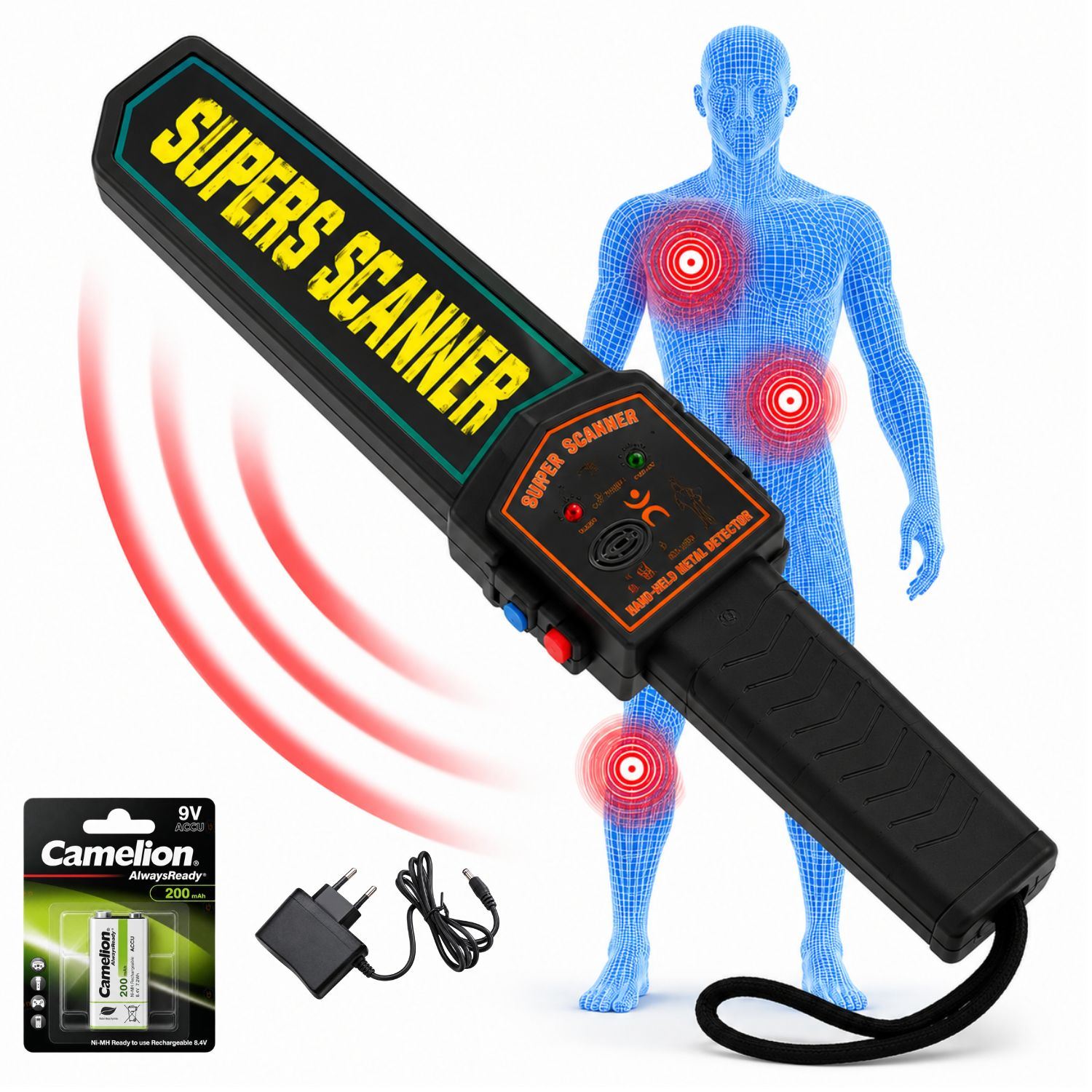 Detector de Metales Portátil Recargable - Escáner Corporal para Control de Acceso