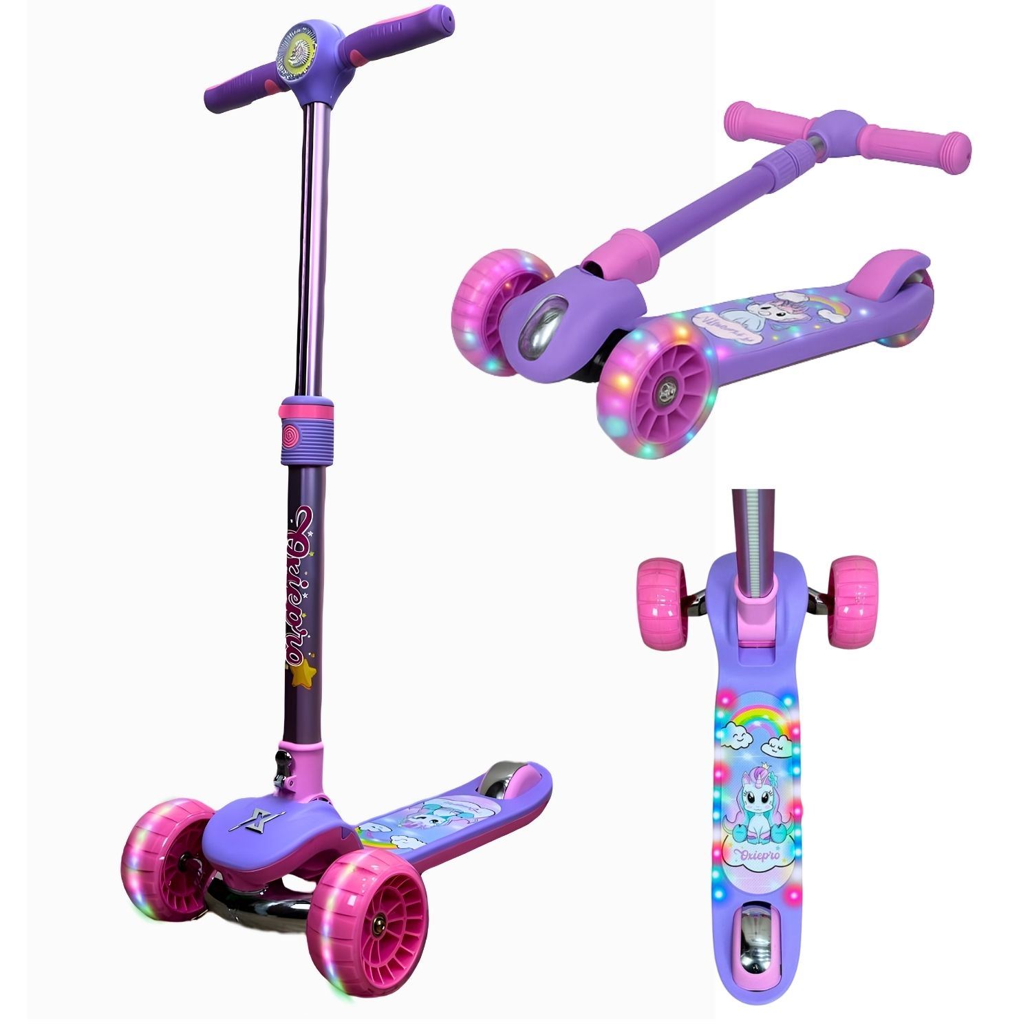 Scooter Ajustable para Niños 5 a 15 Años con Música, Luces LED y Bluetooth
