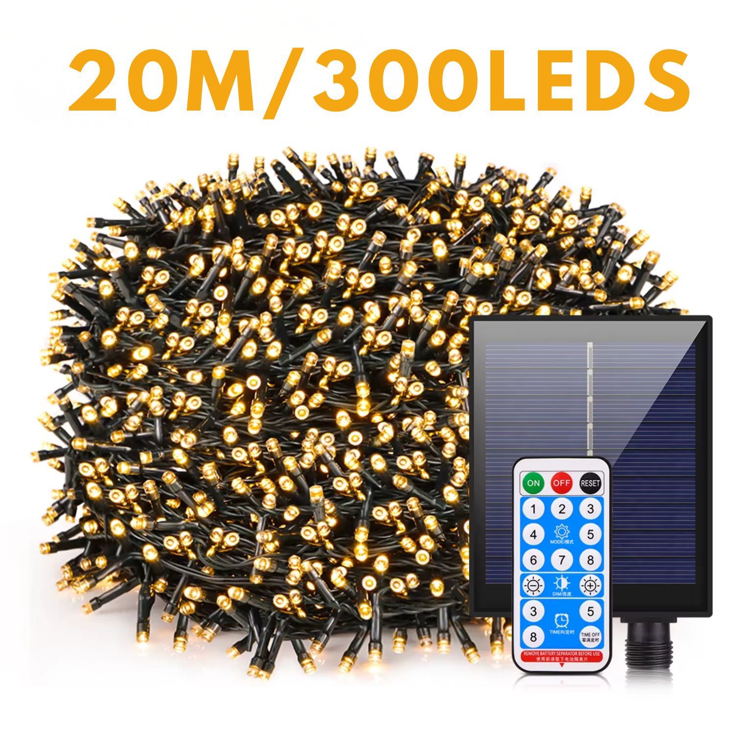 Luces de Navidad LED Solares 20 Metros 300 Luces Exterior Mando a Distancia (8 Modos)