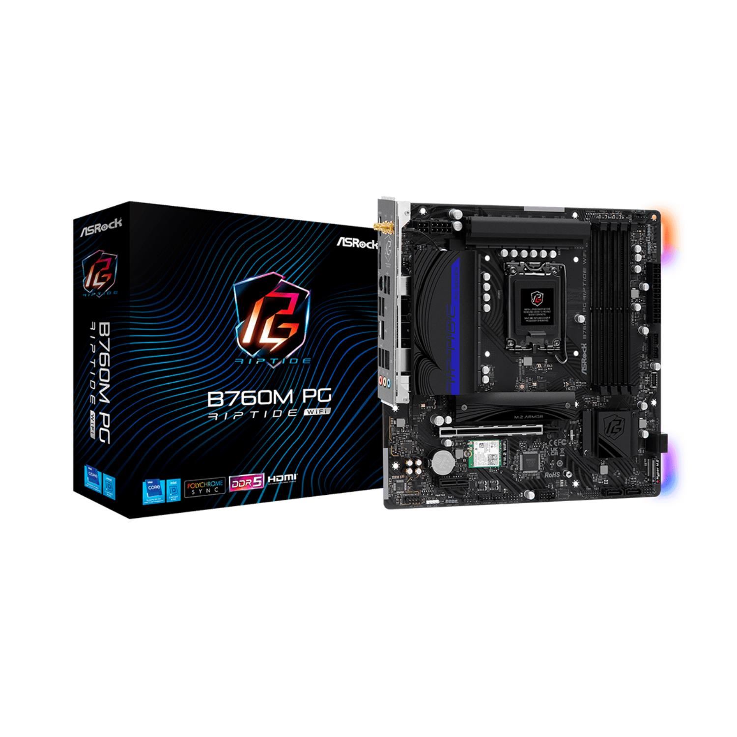 PLACA ASROCK B760M PG RIPTIDE WIFFI 4DDR5 7200MHz 128GB LGA 1700 Soporta 12th,13th HDMI DP Micro ATX