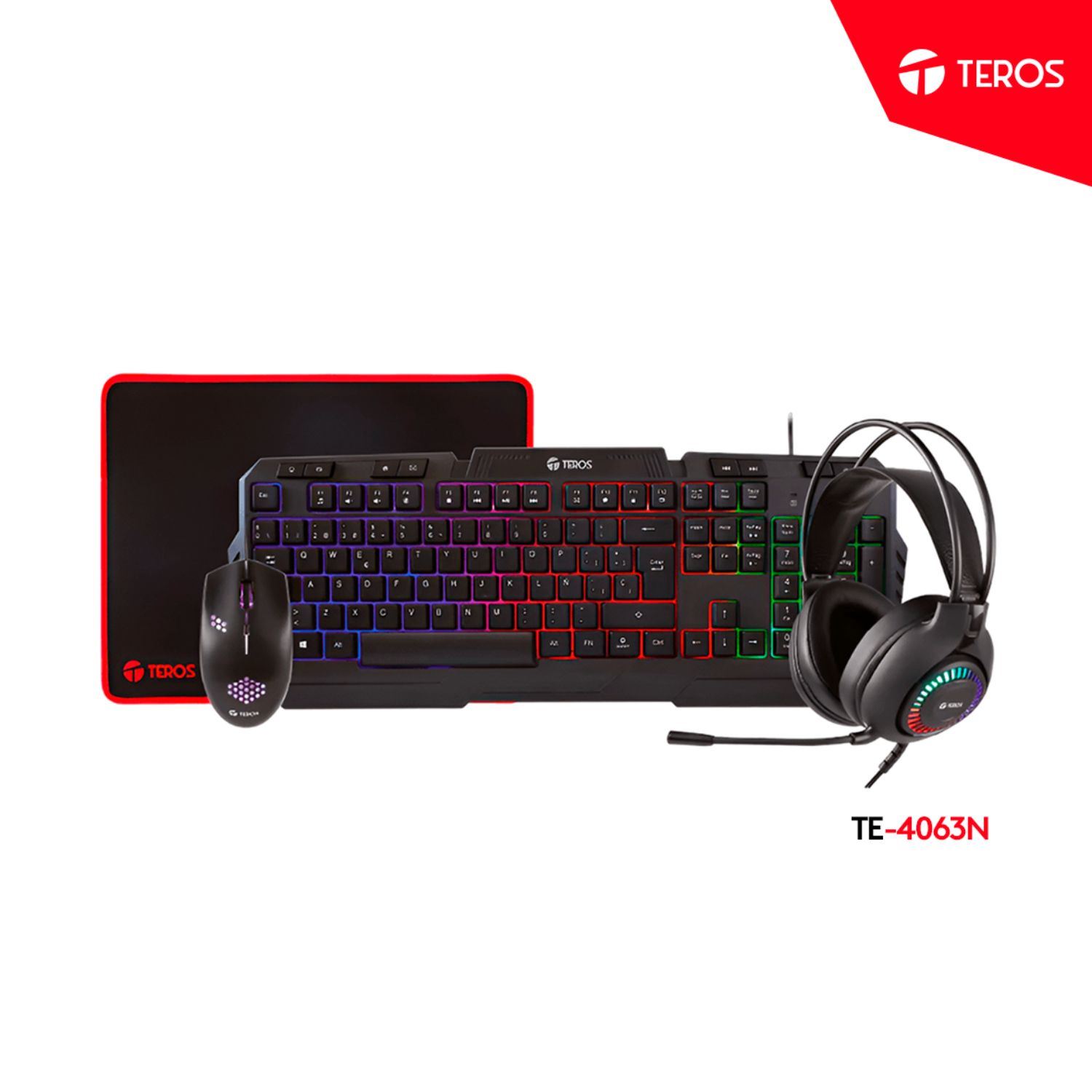 KIT TEROS TE-4063N Teclado Multimedia Mouse Headset Mouse Pad.