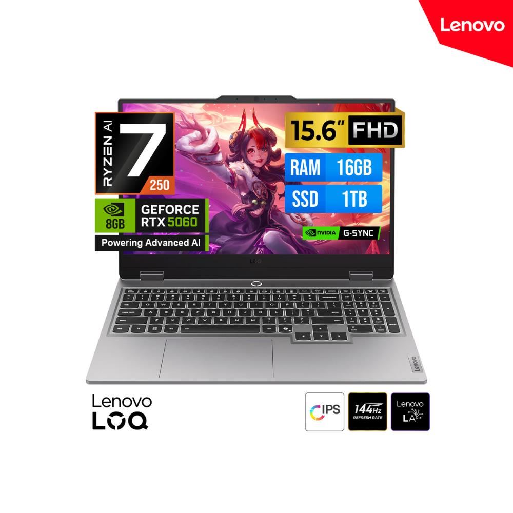 LAPTOP LENOVO LOQ 15ARP10 AMD RYZEN IA 7 250 15.6 IPS FHD 1920x1080 144Hz 16GB DDR5 / SSD 1TB / RTX 5060 8GB GDDR7