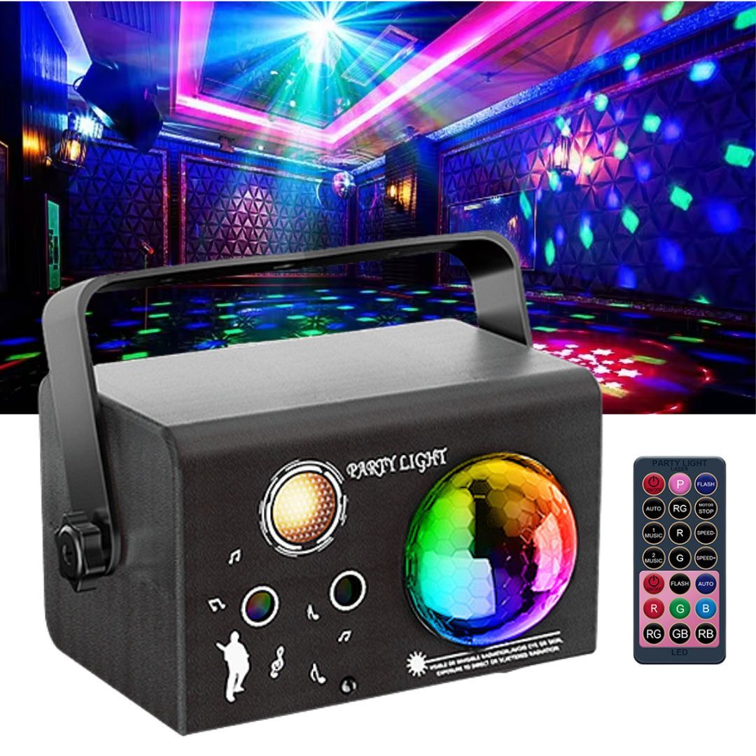 Proyector de Luz Láser RGB EMS-45 con Bola de Discoteca Control Remoto y Modo Música para Fiestas