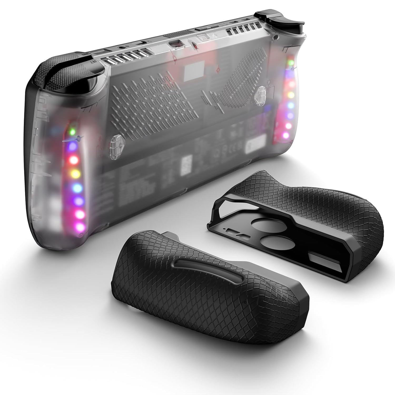 JSAUX Carcasa Placa Trasera Transparente RGB para ROG Ally X con Cooling Module y Grip de Silicona