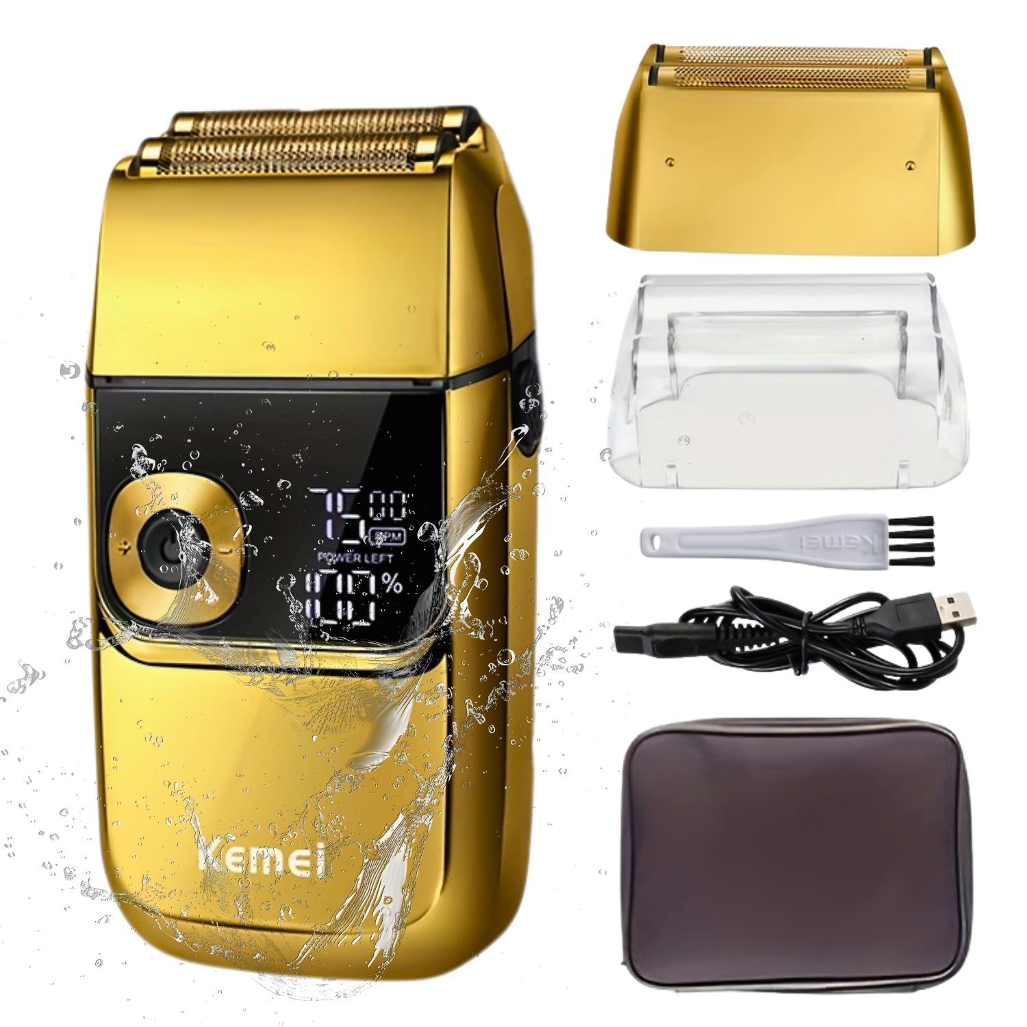 Afeitadora Eléctrica Shaver Kemei KM-2028 Recargable con Pantalla Digital y Estuche