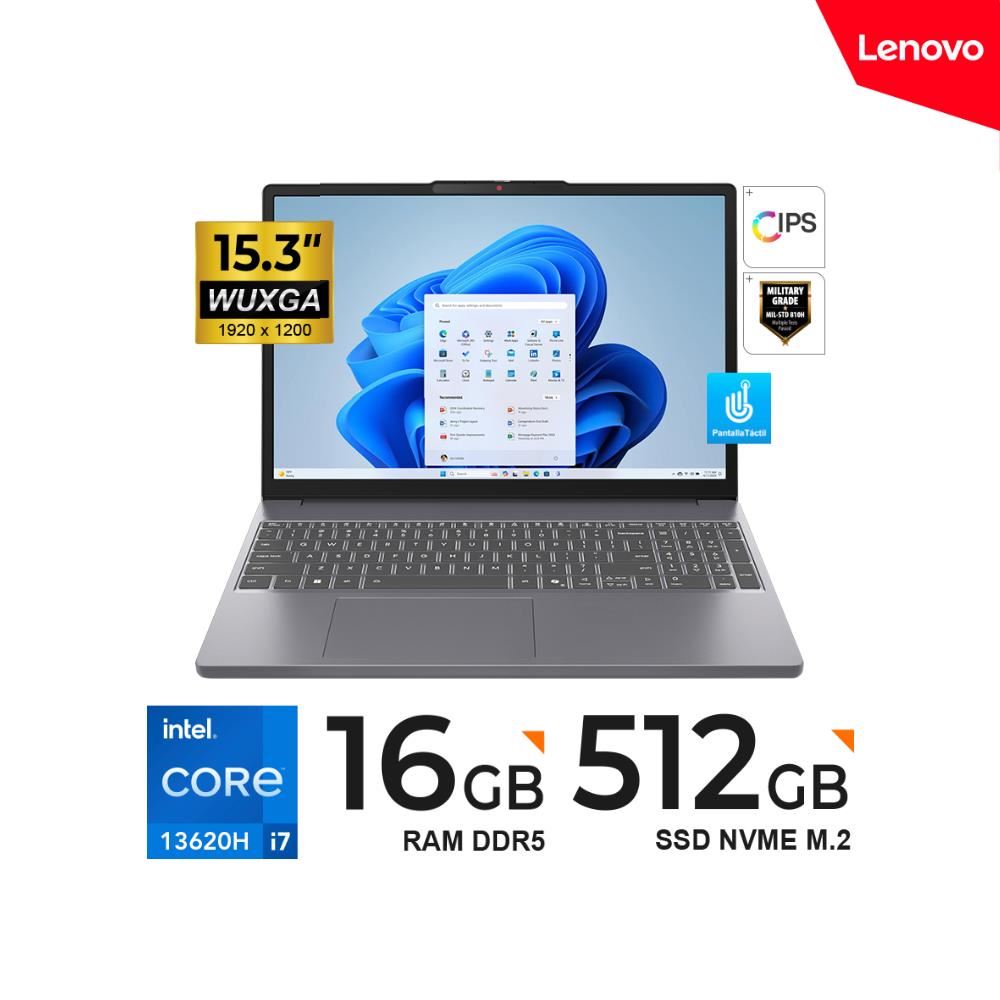 LAPTOP LENOVO IDEPAD SLIM 3 15IRH10 15.3" TÁCTIL WUXGA IPS Core i7 13620H - 16GB DDR5 -  512GB SSD M.2
