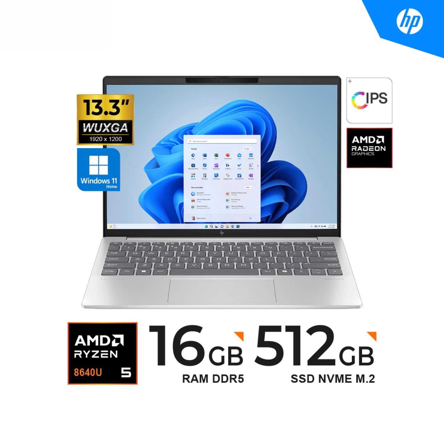 LAPTOP HP PAVILION AERO 13.3 WUXGA Ryzen 5 8640u 3.5 Ghz/4.9 Ghz 16GB DDR5 512GB SSD W11H